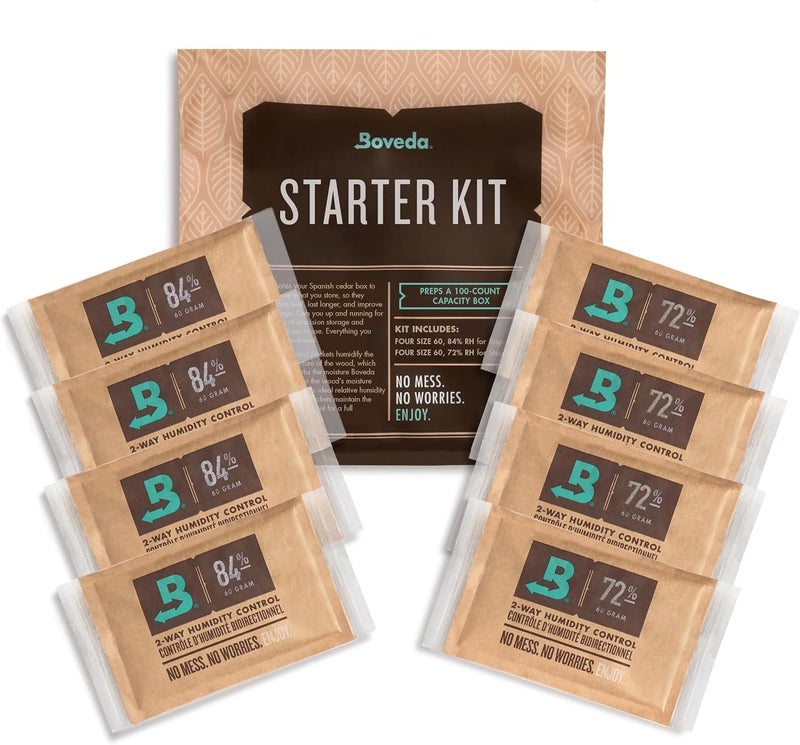 Boveda Starter Kit Bundle: Season a Wood Storage Box Plus Maintain Humidity with 2-Way Humidity Control | Includes (4) Each Size 60 84% & 72% | 1-Count - Image 1